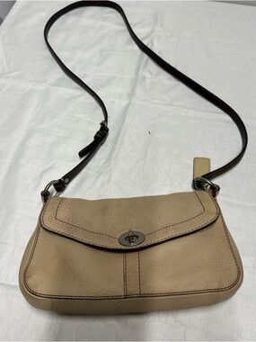 Coach Beige Pebbled Leather Crossbody with Dark Brown Strap